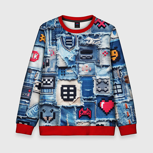 Детский свитшот Геймерские знаки на пэчворк / 3D-Красный – фото 1