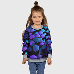 Свитшот детский Трехмерные фиолетовые шестиугольники, цвет: 3D-меланж — фото 2