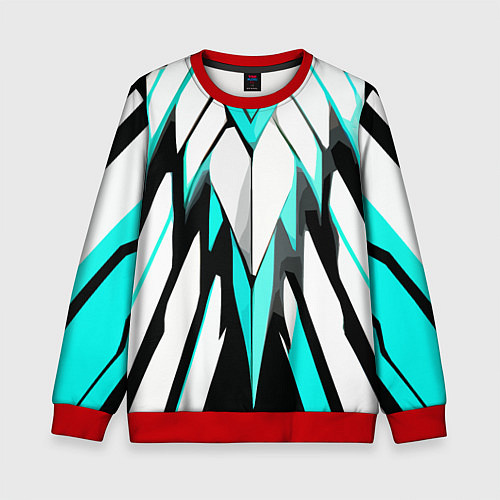 Детский свитшот Агрессивные чёрно-голубые полосы на белом фоне / 3D-Красный – фото 1