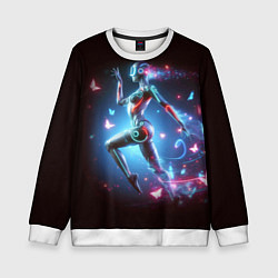 Свитшот детский Cyber girl and butterflies - neon glow fantasy, цвет: 3D-белый