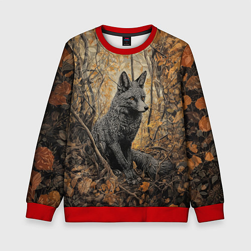 Детский свитшот Серый лис в осенней чаще / 3D-Красный – фото 1