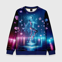 Свитшот детский Танец неоновой кибер девушки - нейроарт, цвет: 3D-синий
