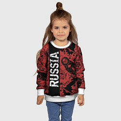 Свитшот детский Россия на фоне матрёшек балалайки и славянских узо, цвет: 3D-белый — фото 2