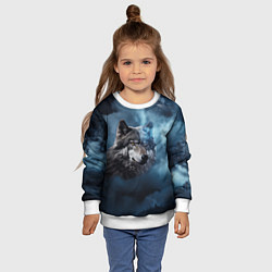 Свитшот детский Волк ночное синее небо, цвет: 3D-белый — фото 2