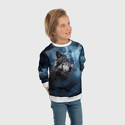 Свитшот детский Волк ночное синее небо, цвет: 3D-белый — фото 2