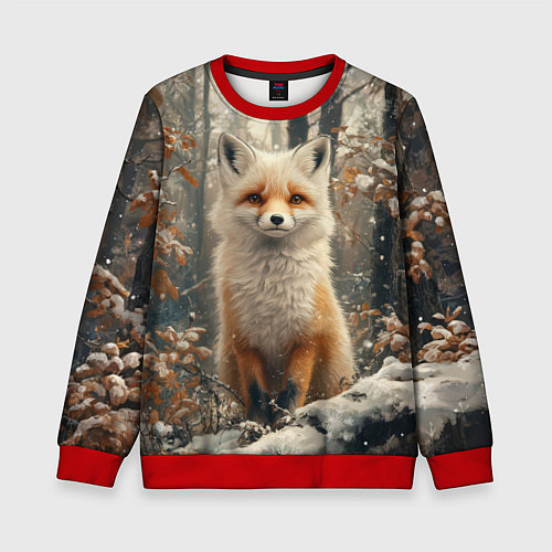 Детский свитшот Бело-рыжая лиса / 3D-Красный – фото 1