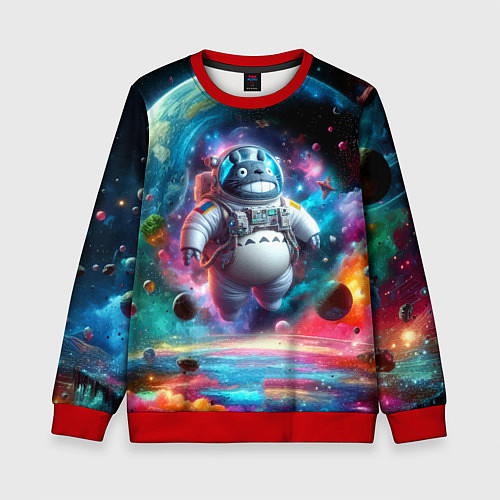 Детский свитшот Astronaut Totoro in neon space - ai art fantasy / 3D-Красный – фото 1