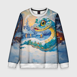 Свитшот детский Большая зеленая змея во дворе, цвет: 3D-белый
