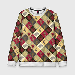 Свитшот детский Лого домов Игра престолов паттерн, цвет: 3D-белый