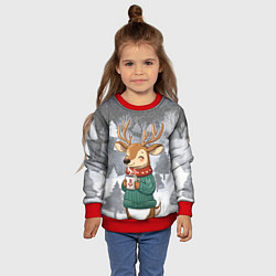 Свитшот детский Олень с кофе в лесу, цвет: 3D-красный — фото 2