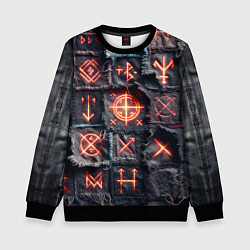 Свитшот детский Символы викингов на пэчворк джинсах, цвет: 3D-черный