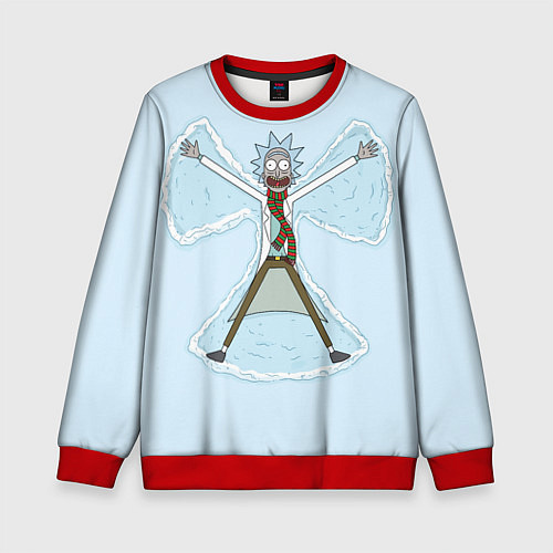Детский свитшот Рик и Морти снег - бабочка / 3D-Красный – фото 1
