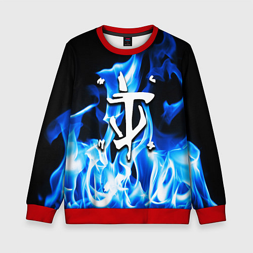 Детский свитшот Doom fire logo steel / 3D-Красный – фото 1