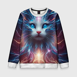 Свитшот детский Fantastic blue-eyed neon kitten, цвет: 3D-белый