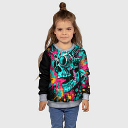 Свитшот детский Cyber skull sketch - color blots, цвет: 3D-меланж — фото 2