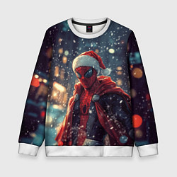 Свитшот детский Человек-паук в шапке Санты, цвет: 3D-белый