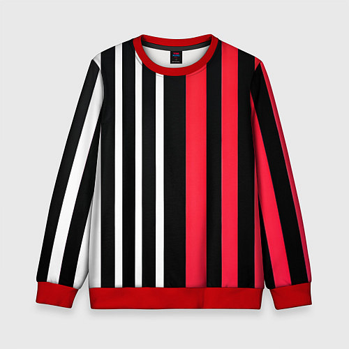 Детский свитшот Вертикальные полосы триколор красный / 3D-Красный – фото 1