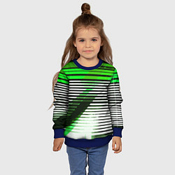 Свитшот детский Зелёно-чёрные полосы на белом фоне, цвет: 3D-синий — фото 2