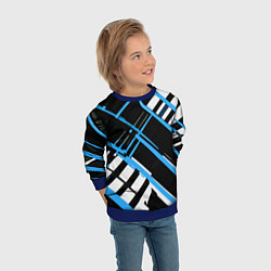 Свитшот детский Сине-белые линии на чёрном фоне, цвет: 3D-синий — фото 2