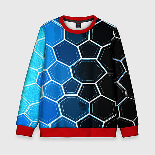 Детский свитшот Белые шестиугольники на чёрно-синем фоне / 3D-Красный – фото 1