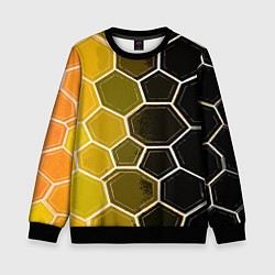 Свитшот детский Белые шестиугольники на чёрно-жёлтом фоне, цвет: 3D-черный