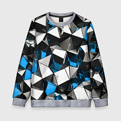 Свитшот детский Сине-белые рельефные треугольники на чёрном фоне, цвет: 3D-меланж