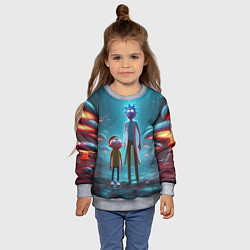 Свитшот детский Морти и Рик в сказочном неоновом грибном лесу, цвет: 3D-меланж — фото 2