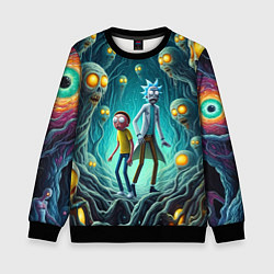 Свитшот детский Морти и Рик в пещере ужасов, цвет: 3D-черный