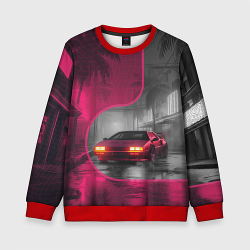 Детский свитшот Спорткар в тропическом городе / 3D-Красный – фото 1