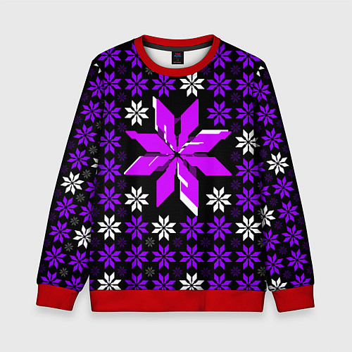 Детский свитшот Фиолетово-белые звёзды на чёрном фоне / 3D-Красный – фото 1