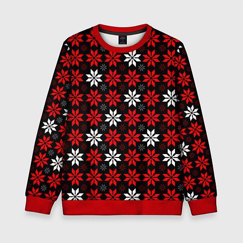Детский свитшот Red and white stars on a black background / 3D-Красный – фото 1