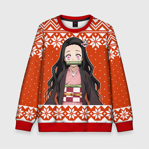 Детский свитшот Незуко Комадо свитер новогодний / 3D-Красный – фото 1