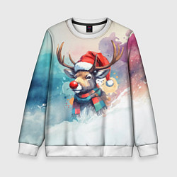 Свитшот детский Новогодний олень, цвет: 3D-белый