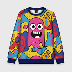 Свитшот детский Причудливый узор с улыбающимся персонажем, цвет: 3D-синий