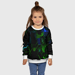 Свитшот детский Сине-зелёные точки и линии на чёрном фоне, цвет: 3D-белый — фото 2