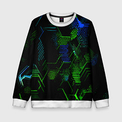 Детский свитшот Сине-зелёные точки и линии на чёрном фоне