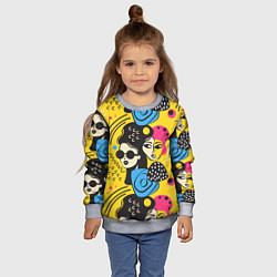 Свитшот детский Яркий паттерн с лицами девушек, цвет: 3D-меланж — фото 2