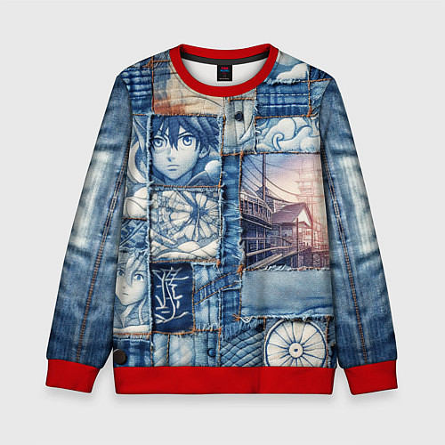 Детский свитшот Пэчворк с мотивами аниме / 3D-Красный – фото 1