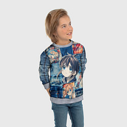 Свитшот детский Девочка аниме на пэчворк, цвет: 3D-меланж — фото 2