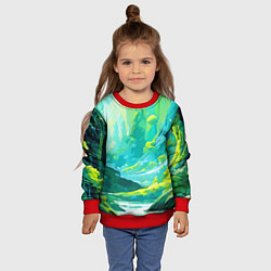 Свитшот детский Зелёная кислотная абстракция, цвет: 3D-красный — фото 2