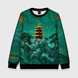 Свитшот детский Нефритовый японский пейзаж, цвет: 3D-черный