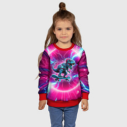 Свитшот детский Cyber tyrannosaurus is a cool skateboarder, цвет: 3D-красный — фото 2