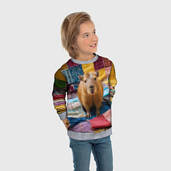 Свитшот детский Капибара и пэчворк, цвет: 3D-меланж — фото 2