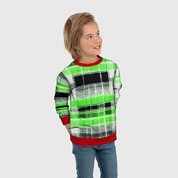 Свитшот детский Белые полосы на чёрно-зелёном фоне, цвет: 3D-красный — фото 2