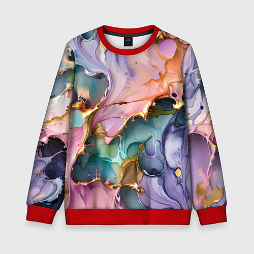 Детский свитшот Сиренево-золотые всплески краски / 3D-Красный – фото 1