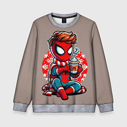 Свитшот детский Новогодний человек-паук с горячим шоколадом, цвет: 3D-меланж