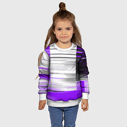 Свитшот детский Чёрные вертикальные полосы на фиолетово-белом фоне, цвет: 3D-белый — фото 2