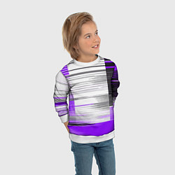 Свитшот детский Чёрные вертикальные полосы на фиолетово-белом фоне, цвет: 3D-белый — фото 2