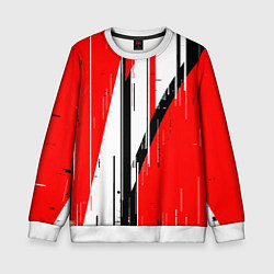 Свитшот детский Чёрно-белые вертикальные полосы на красном фоне, цвет: 3D-белый