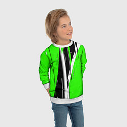 Свитшот детский Чёрно-белые вертикальные полосы на зелёном фоне, цвет: 3D-белый — фото 2